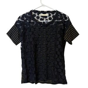 Hi Line Sheer Black Polka Dot Stripe Tunic Top Women's Size M Funky Maximalist